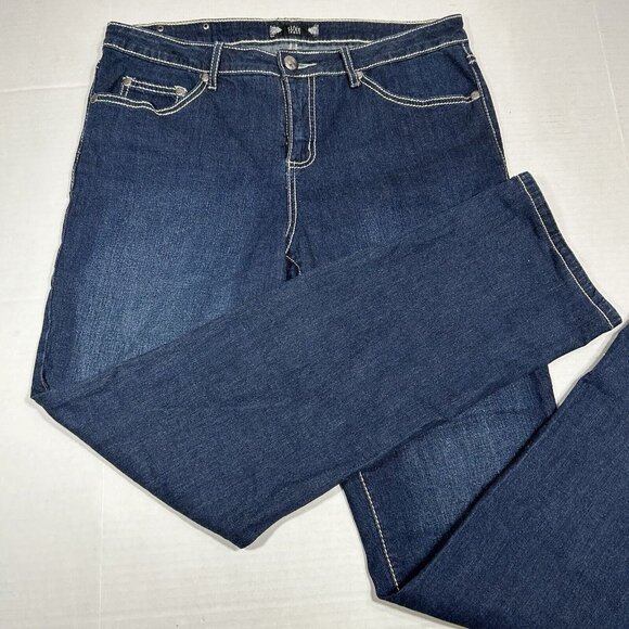 TRU LUXE Womens Jeans 31/12 Blue Mid Rise Straight Leg Dark Wash Denim Studded - Picture 1 of 10